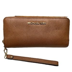 Michael Kors Leather Continental Wristlet Wallet | Color: Luggage / Brown